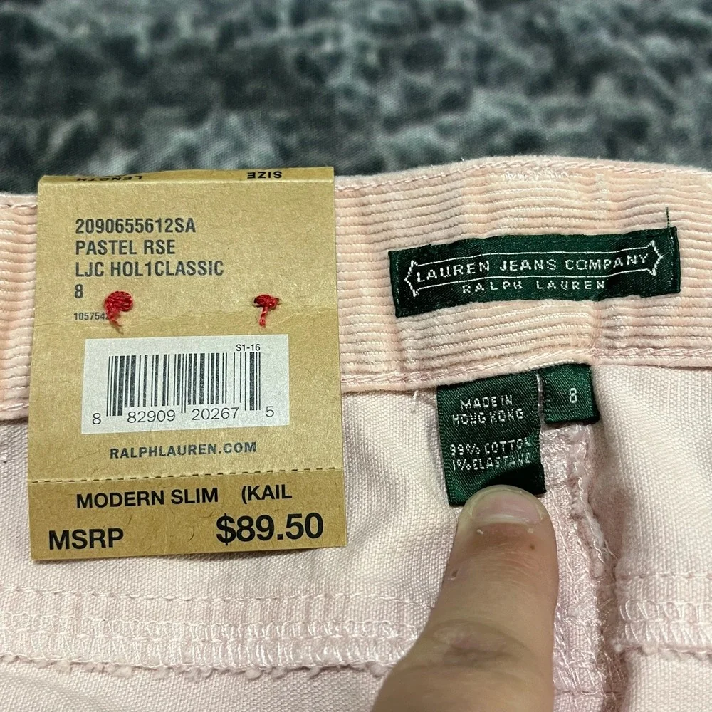 NWT Lauren Ralph Lauren Modern Slim Stretch Pants Womens 8 (32x31) Pink Corduroy